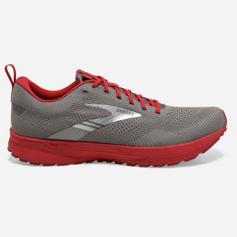 Brooks Men's Revel 5 Performance Road Running Shoes Singapore - Grey/Red (53190-OKYE)